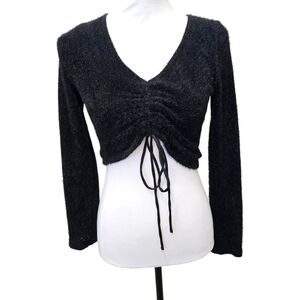 Altar'd State Cropped Tie Front Sweater Fuzzy Size XS